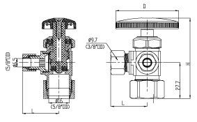 15 mm soldeer koper 3 Way Angle Stop Valve 1/2 inch Vrouwelijke / Mannelijke draad